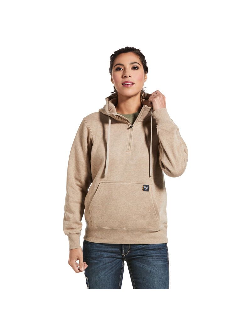 Sweat à Capuche Ariat Rebar Skill Set 1/2 Zip Beige Foncé | MGM-8749262