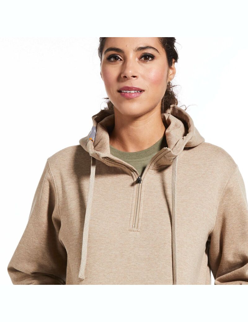 Sweat à Capuche Ariat Rebar Skill Set 1/2 Zip Beige Foncé | MGM-8749262