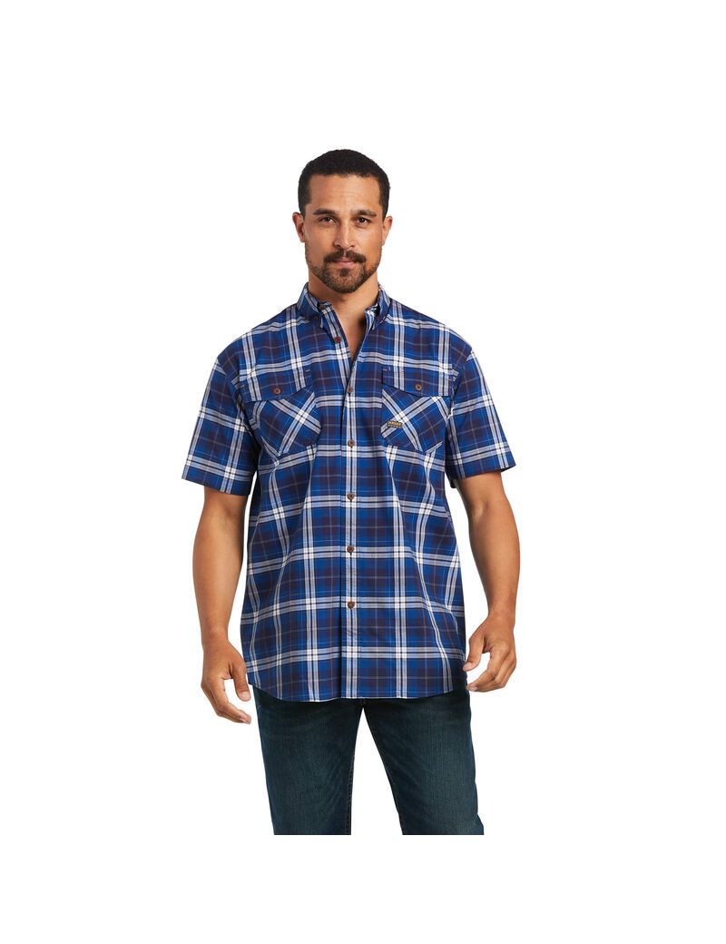 Vêtements De Travail Ariat Rebar Made Tough DuraStretch Travail Shirts Bleu Marine | XKJ-9479865