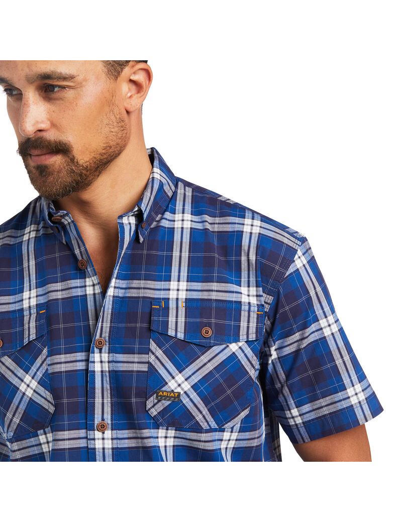 Vêtements De Travail Ariat Rebar Made Tough DuraStretch Travail Shirts Bleu Marine | XKJ-9479865