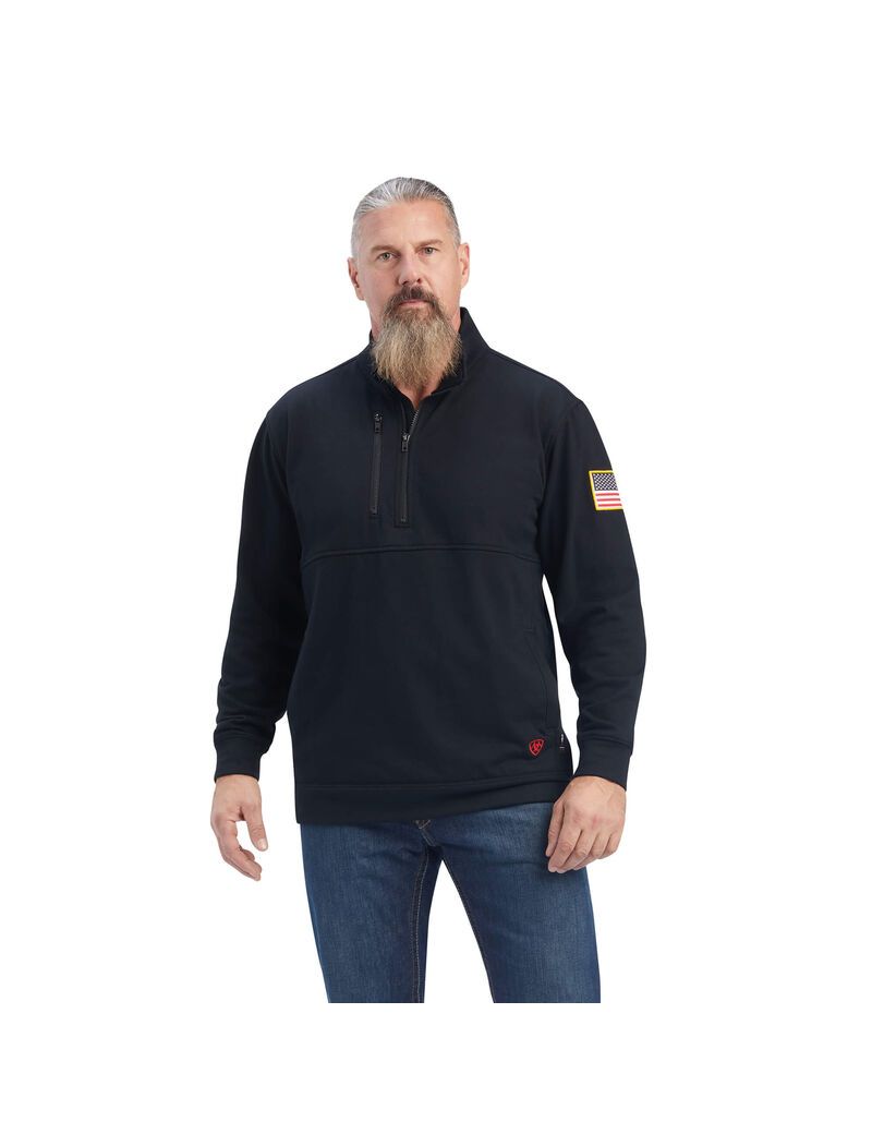 Chemises Ariat FR Durastrech Fleece 1/2 Zip Job Noir | HJM-8181056