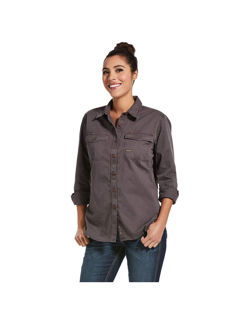 Vêtements De Travail Ariat Rebar Washed Twill Travail Shirts Grise | PAP-2357919