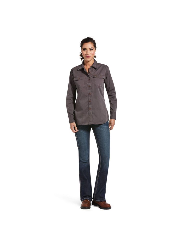 Vêtements De Travail Ariat Rebar Washed Twill Travail Shirts Grise | PAP-2357919