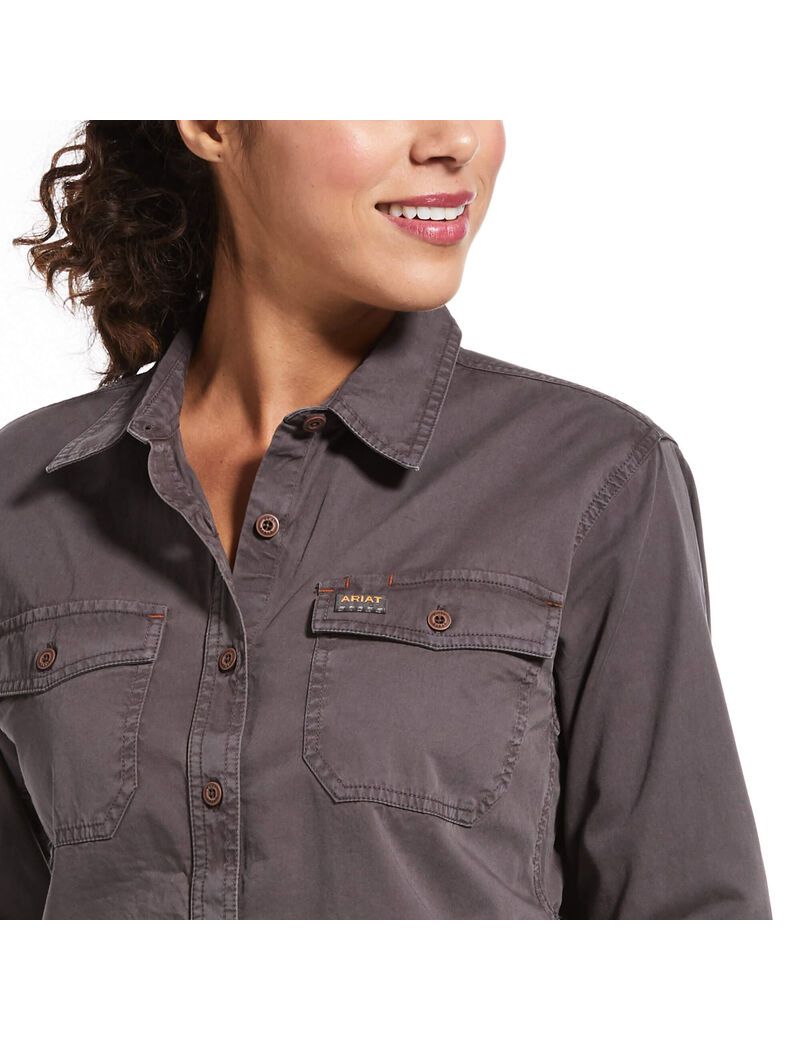 Vêtements De Travail Ariat Rebar Washed Twill Travail Shirts Grise | PAP-2357919