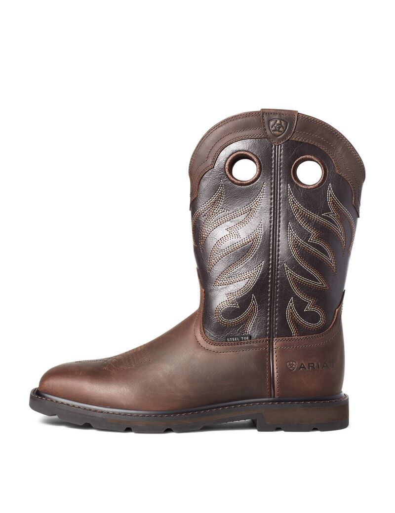 Bottes de Travail Ariat Groundwork Larges Square Embout Steel Embout Marron | IUR-1720067