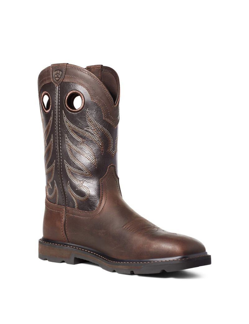 Bottes de Travail Ariat Groundwork Larges Square Embout Steel Embout Marron | IUR-1720067