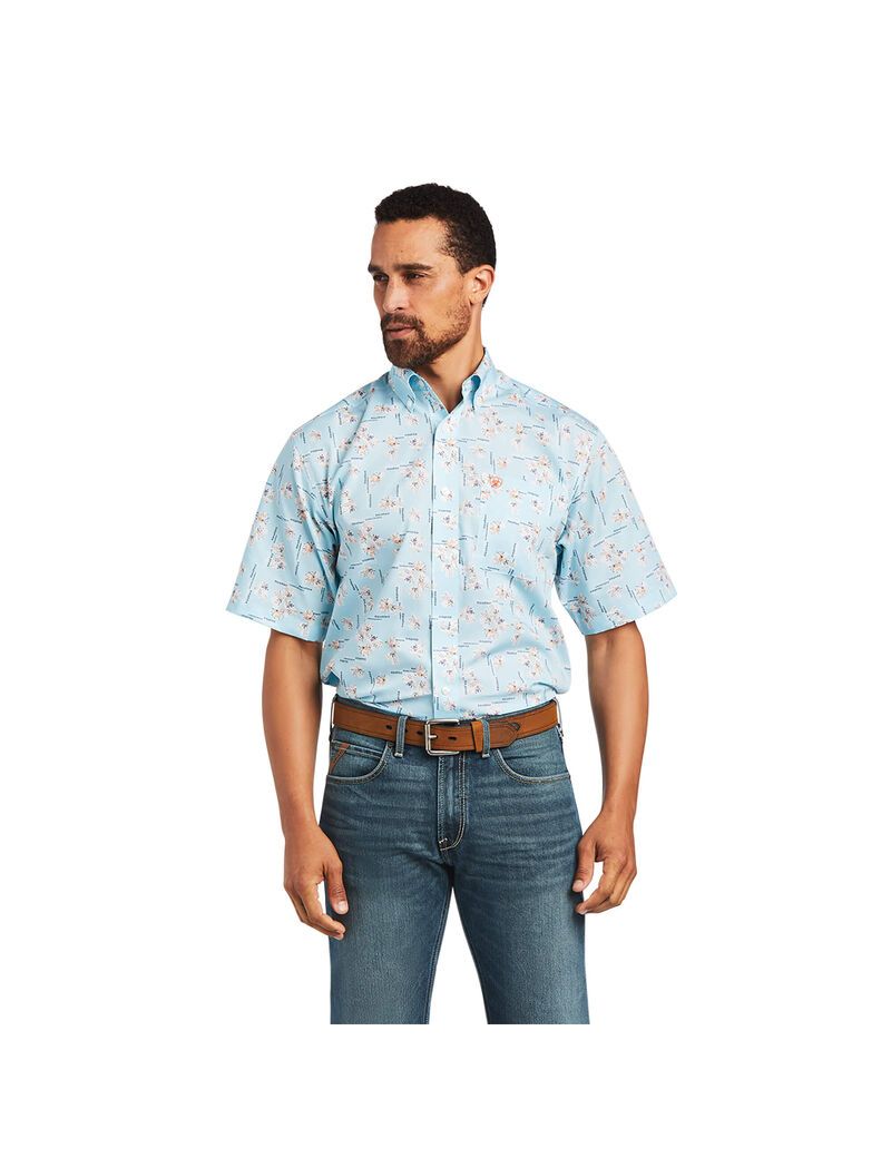 Chemises De Costume Ariat Wrinkle Free Yariel Classiche Fit Bleu | PNT-4739567