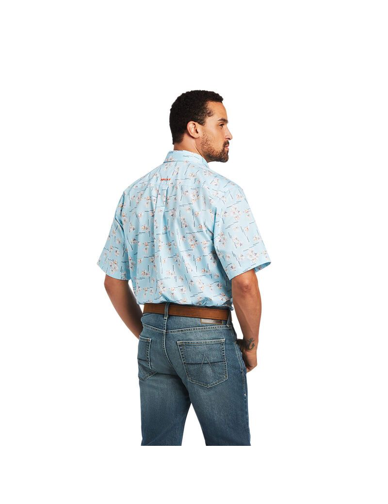 Chemises De Costume Ariat Wrinkle Free Yariel Classiche Fit Bleu | PNT-4739567