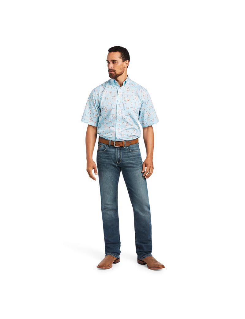 Chemises De Costume Ariat Wrinkle Free Yariel Classiche Fit Bleu | PNT-4739567