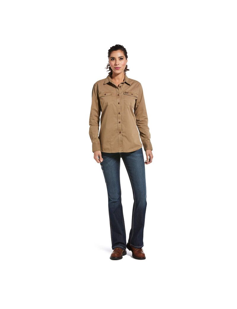 Vêtements De Travail Ariat Rebar Washed Twill Travail Shirts Kaki | UNM-1697863