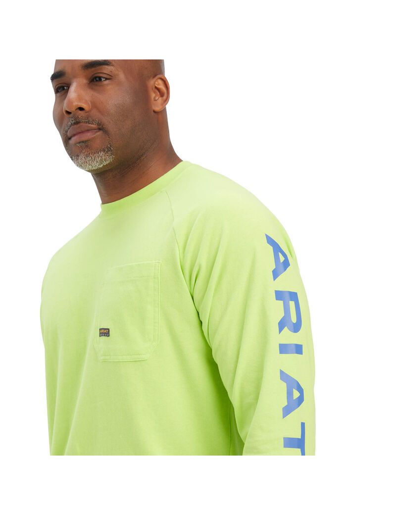 Vêtements De Travail Ariat Rebar Coton Strong Graphique T Shirts Vert Clair Bleu | RXW-8825899