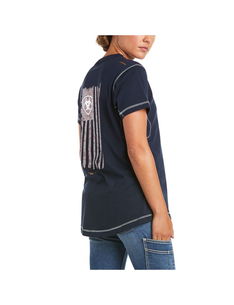 Vêtements De Travail Ariat Rebar Travail Woman Camo Flag T Shirts Bleu Marine | OSF-3036824