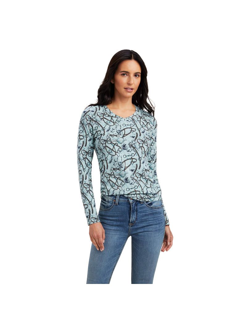 Chemises Ariat Melange Print Bleu | LDE-3577223