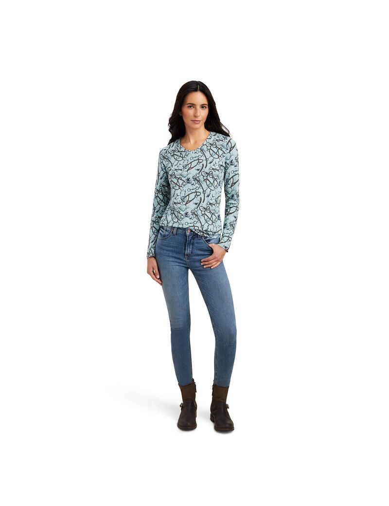 Chemises Ariat Melange Print Bleu | LDE-3577223