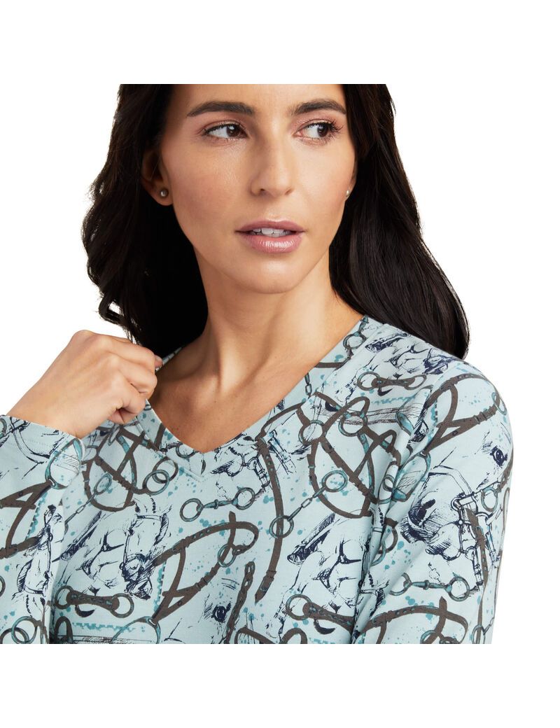 Chemises Ariat Melange Print Bleu | LDE-3577223