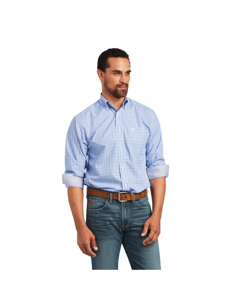 Chemises De Costume Ariat Wrinkle Free Noah Fitted Bleu | TSZ-0157614