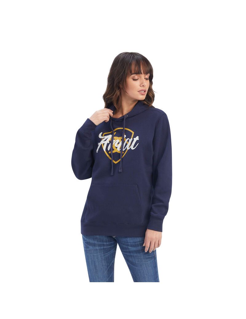 Sweat à Capuche Ariat REAL Shield Logo Bleu Marine | YYY-5534588