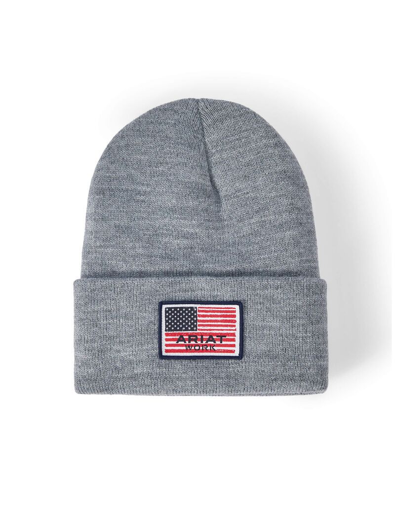 Chapeaux Ariat Rebar American Flag Patch Beanie Grise | ZJS-5329821