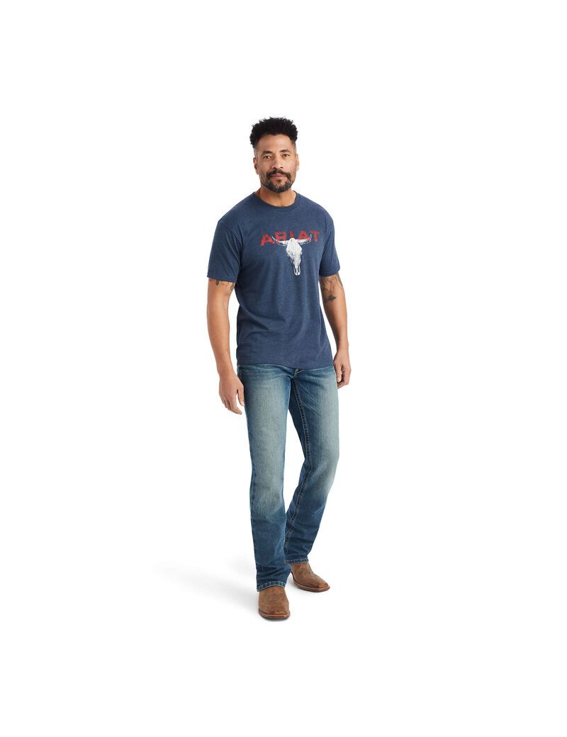 T Shirts Ariat Streak Skull Bleu Marine | GLT-9670234