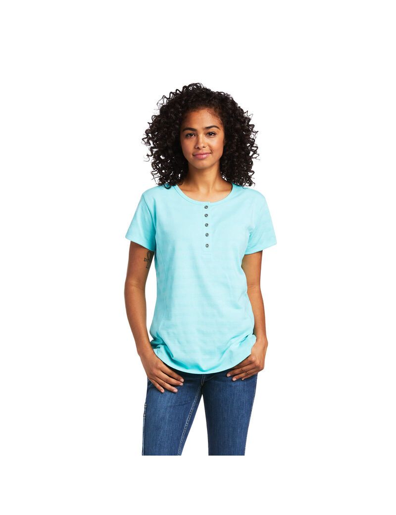 Vêtements De Travail Ariat Rebar Henley T Shirts Turquoise Clair Bleu | LNW-1104331