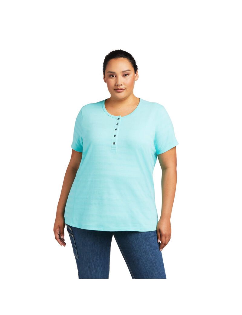 Vêtements De Travail Ariat Rebar Henley T Shirts Turquoise Clair Bleu | LNW-1104331