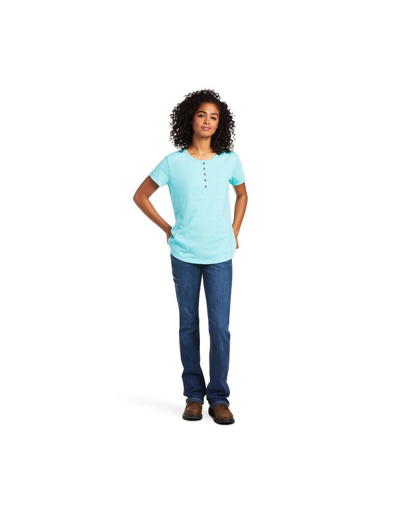 Vêtements De Travail Ariat Rebar Henley T Shirts Turquoise Clair Bleu | LNW-1104331