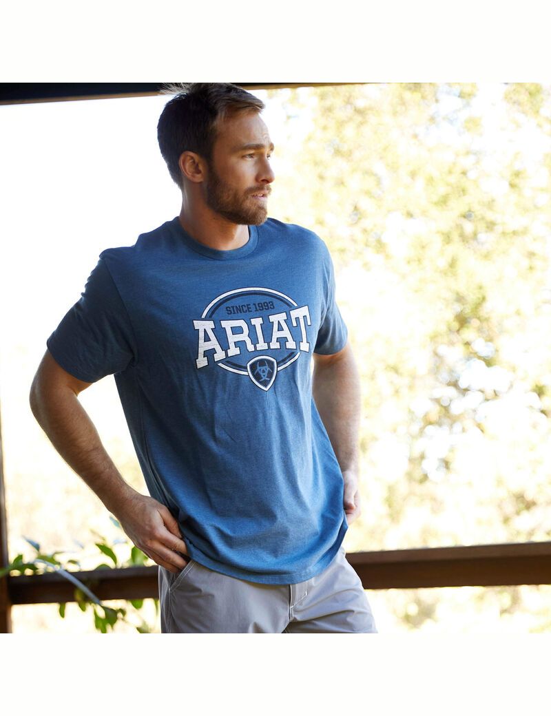 T Shirts Ariat 93 Shield Bleu | YHV-1577909