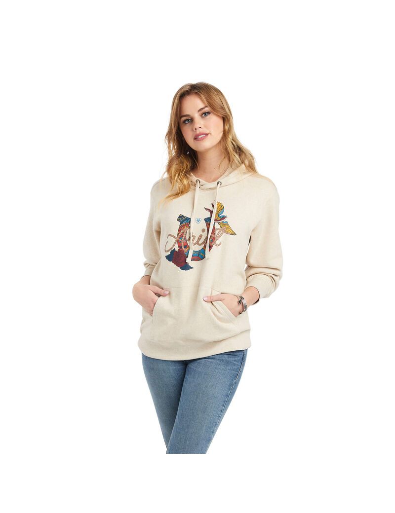 Sweat à Capuche Ariat REAL Branded Logo Beige | KOG-1632408