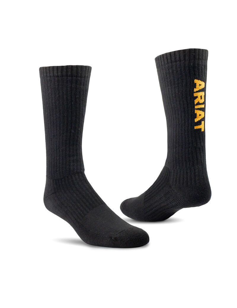 Chaussettes Ariat Premium Ringspun Coton Mid Calf Travail 3PCS Noir | SDL-2571336