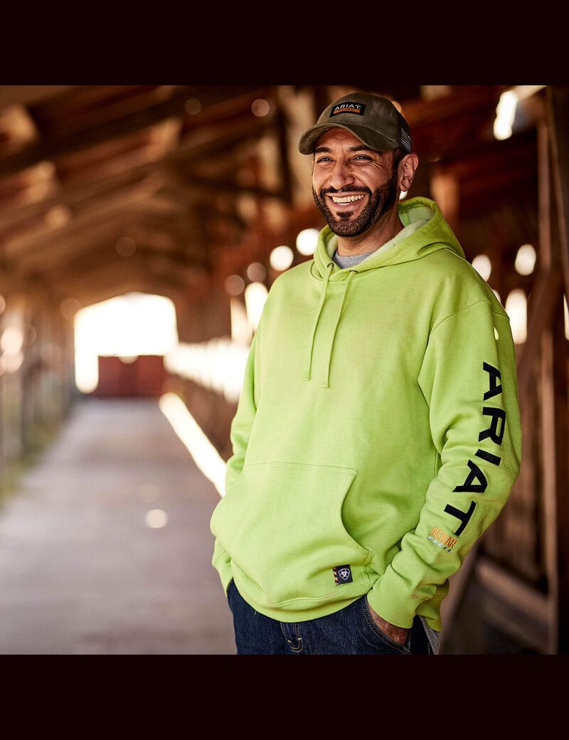 Sweat à Capuche Ariat Rebar Graphique Vert Clair Noir | PFS-6397116