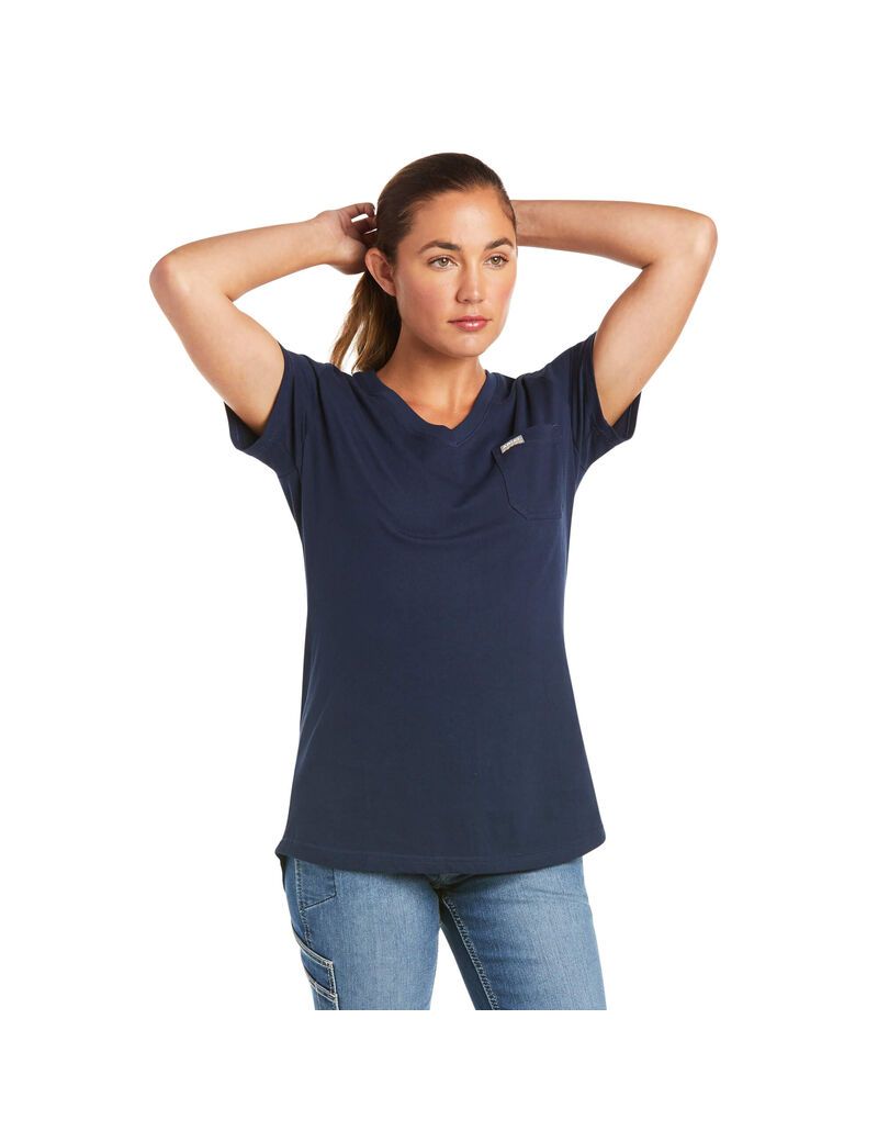 Vêtements De Travail Ariat Rebar Coton Strong V-Neck Top Bleu Marine | IZK-4280626