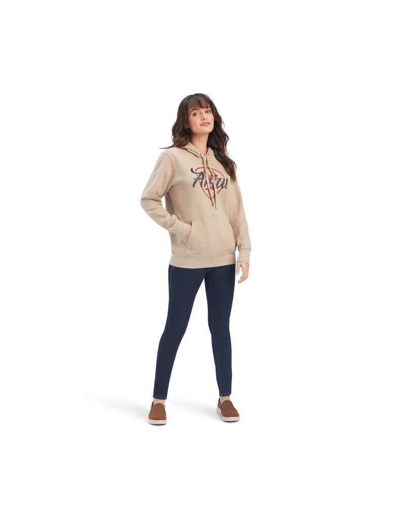 Sweat à Capuche Ariat REAL Shield Logo Beige Foncé | AZJ-8833359