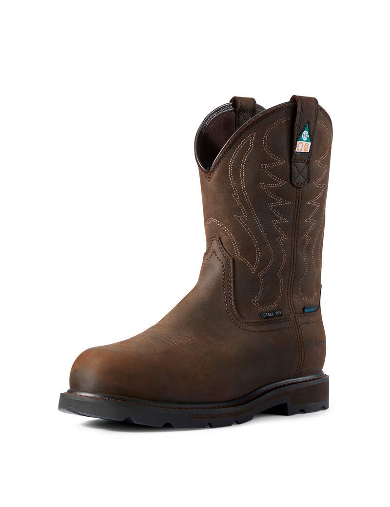 Bottes Imperméables Ariat Groundbreaker CSA Steel Embout Travail Marron Foncé | TFM-0777407