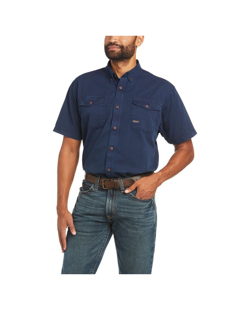 Vêtements De Travail Ariat Rebar Washed Twill Travail Shirts Bleu Marine | OJL-8031937