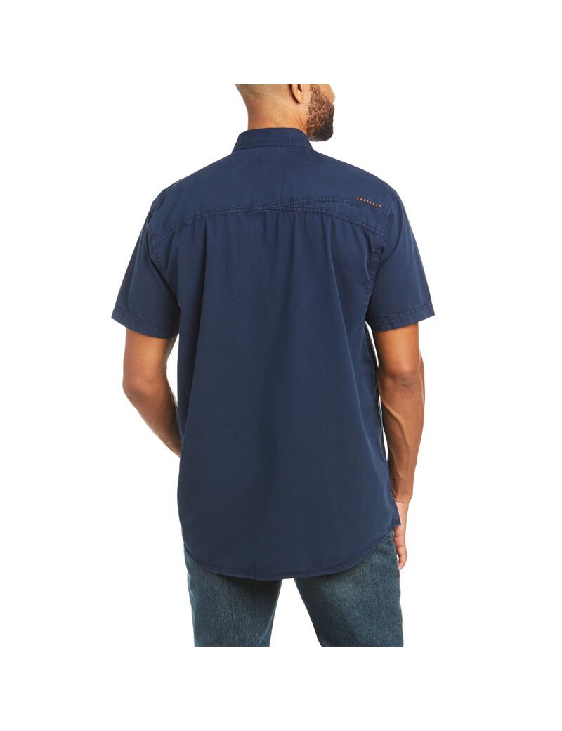 Vêtements De Travail Ariat Rebar Washed Twill Travail Shirts Bleu Marine | OJL-8031937