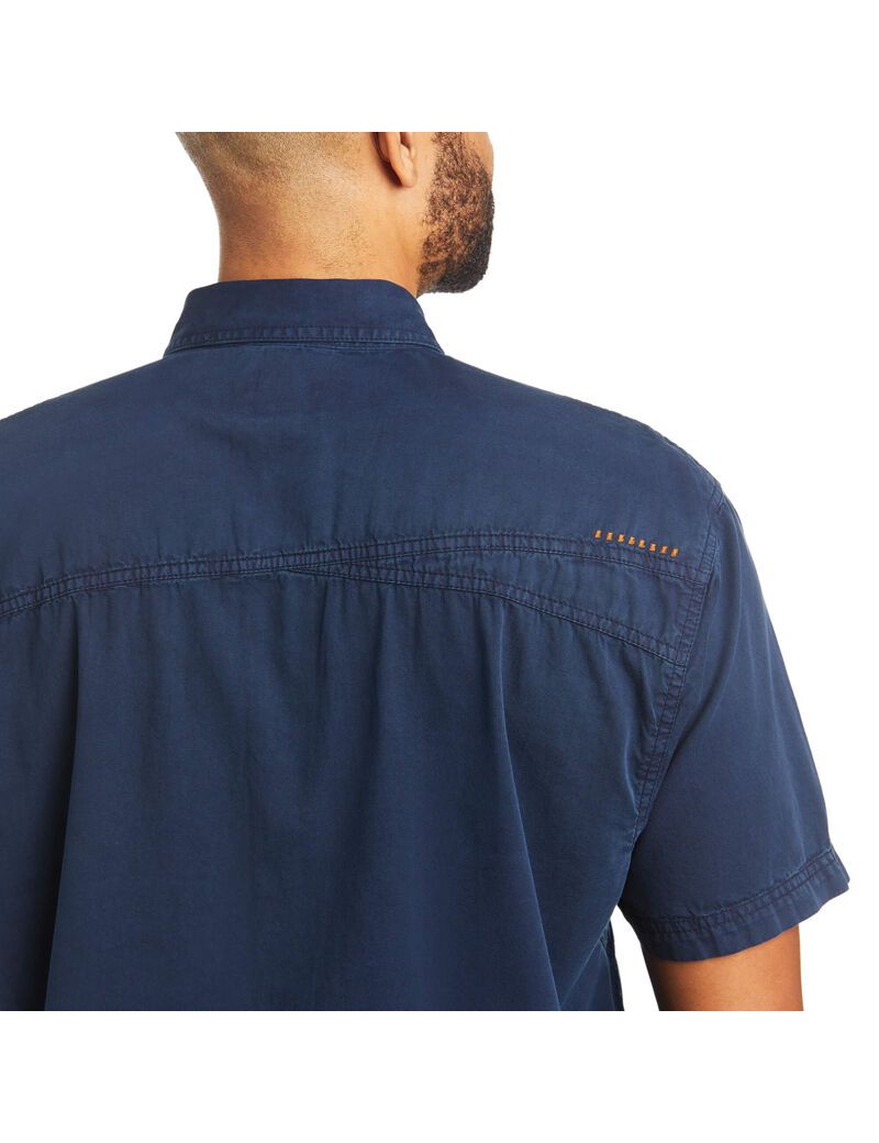 Vêtements De Travail Ariat Rebar Washed Twill Travail Shirts Bleu Marine | OJL-8031937