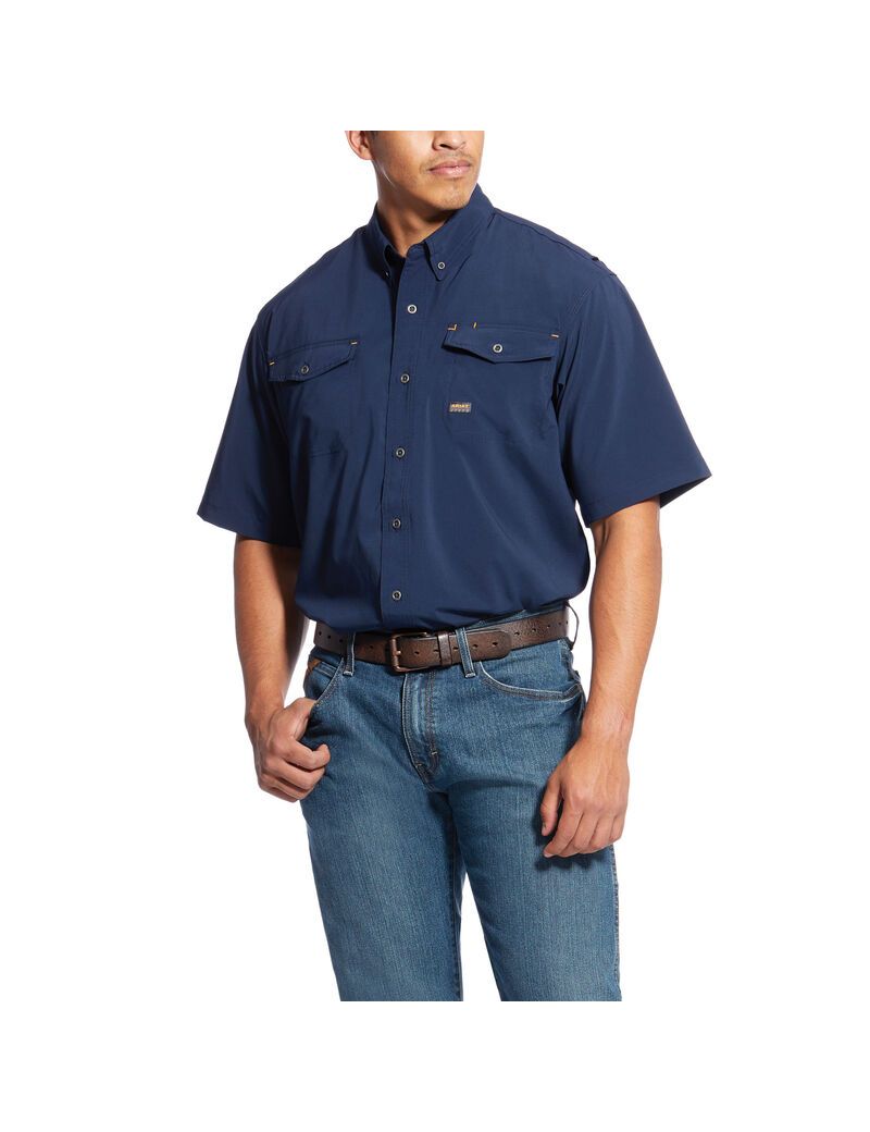 Chemises De Costume Ariat Rebar Made Tough VentTEK DuraStretch Travail Bleu Marine | QVL-8955349