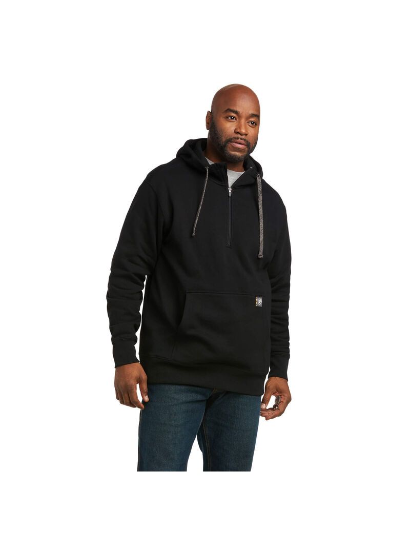 Sweat à Capuche Ariat Rebar Workman 1/4 Zip Noir | AHG-6450204