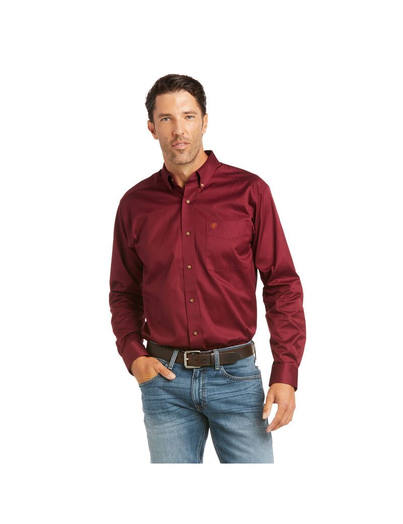 Chemises De Costume Ariat Solid Twill Fitted Bordeaux | EJR-5294218