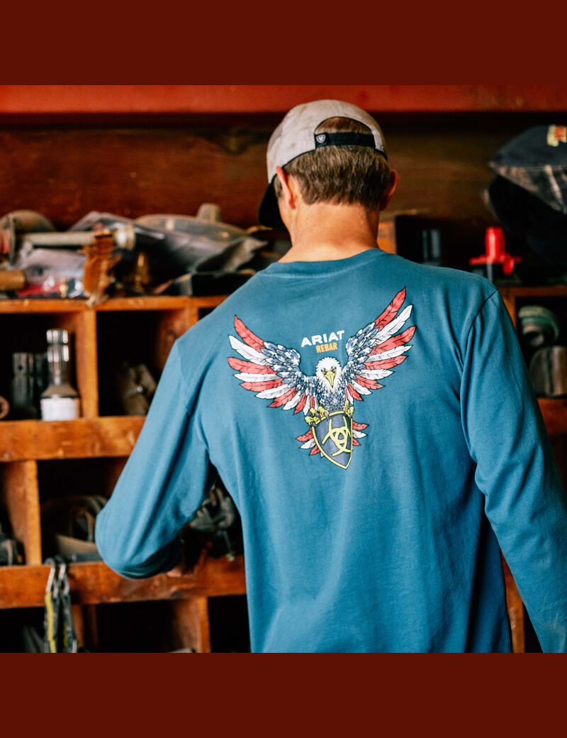 Vêtements De Travail Ariat Rebar Coton Strong American Raptor T Shirts Turquoise | YJV-0983501