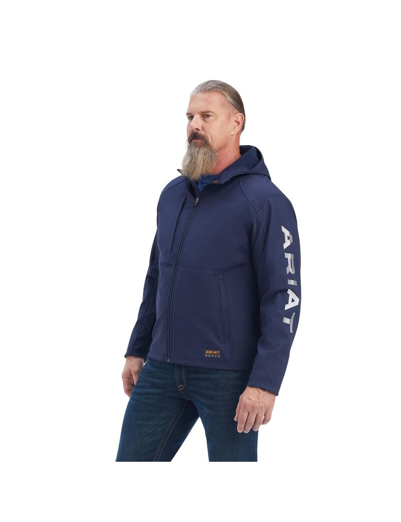 Vestes Ariat Rebar Stretch Tela Softshell Encapuchonné Logo Bleu Marine Grise | ZCG-8971360