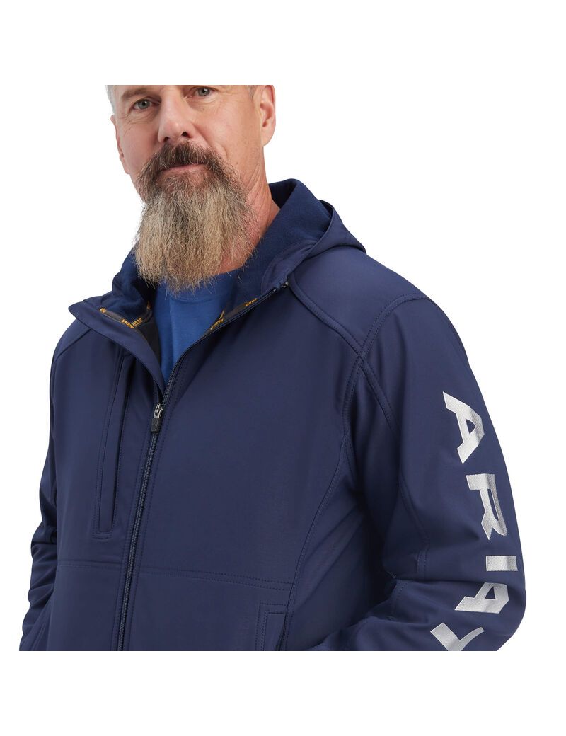 Vestes Ariat Rebar Stretch Tela Softshell Encapuchonné Logo Bleu Marine Grise | ZCG-8971360