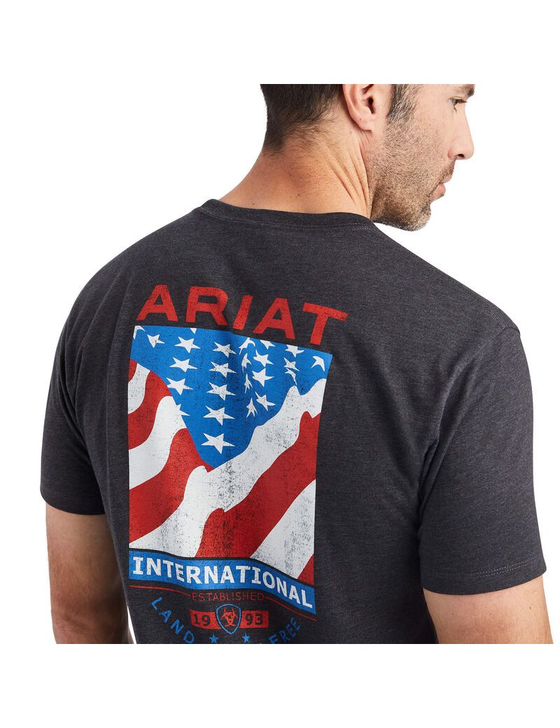 T Shirts Ariat Flag Flow Grise | YDK-0859329