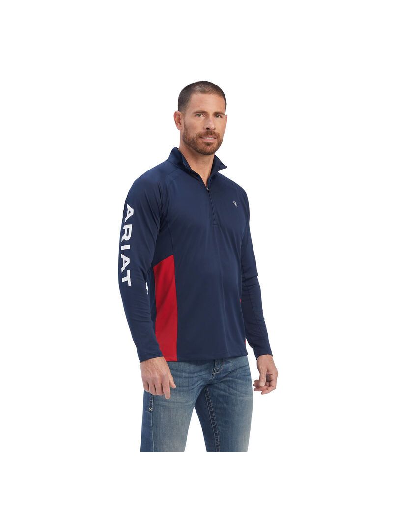 Couches Intermédiaires Ariat Sunstopper Team 1/4 Zip Bleu Marine | LUT-5478239