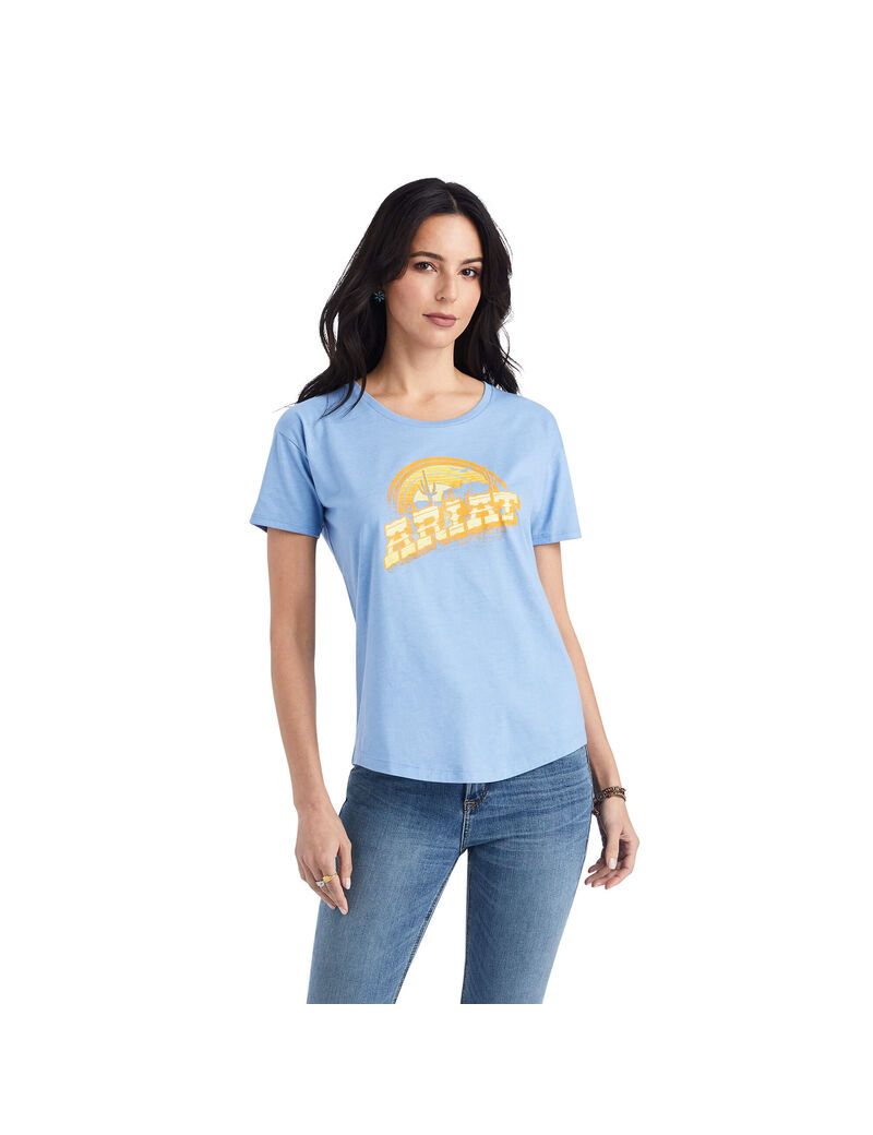 Hauts Ariat Sunset Arc Tee Bleu | FEH-1702818