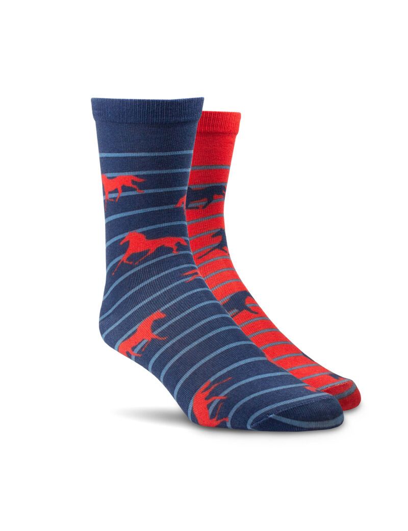 Chaussettes Ariat Horses Over Stripes Crew 2PCS Rouge Bleu Marine | QAO-7068042