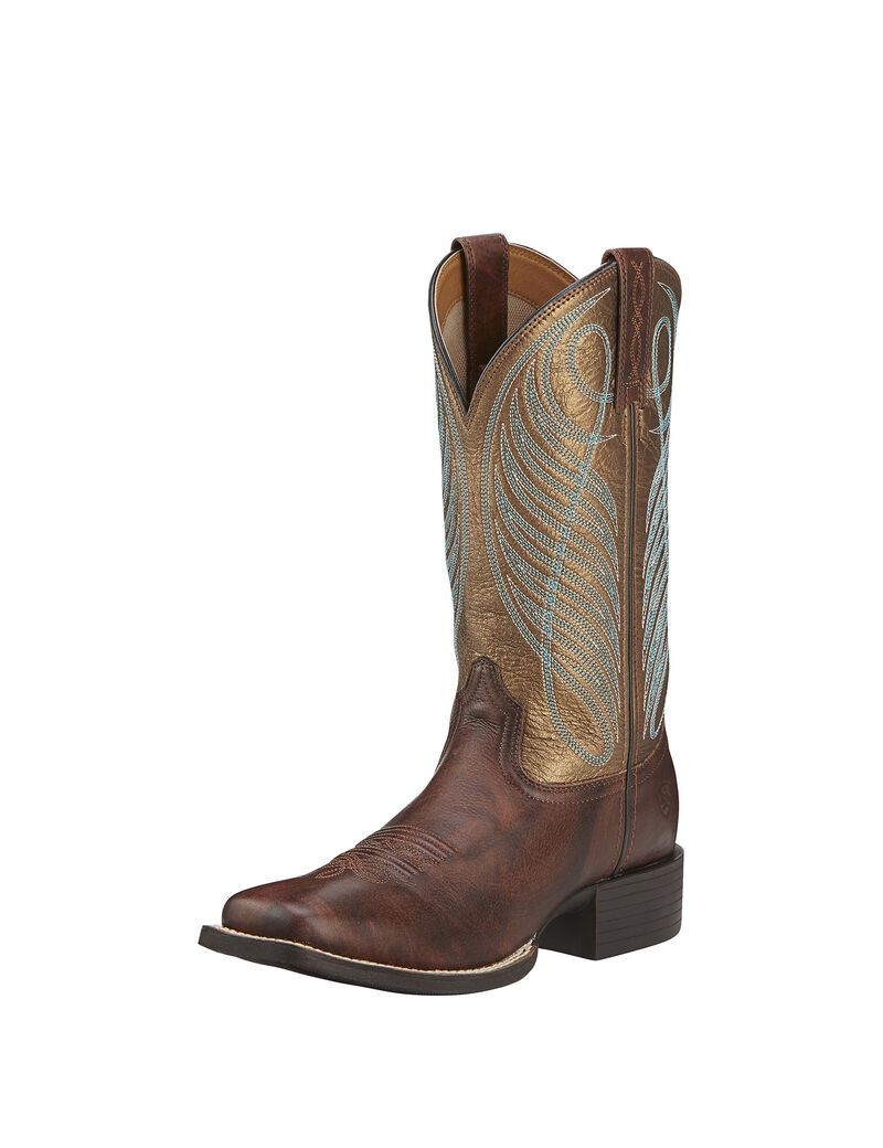 Bottes Western Ariat Round Up Larges Square Embout Marron | UCI-7389698