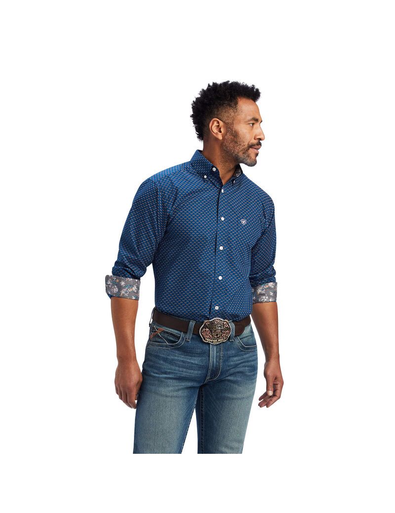 Chemises De Costume Ariat Wrinkle Free Sterling Fitted Bleu Marine | QPB-7396788