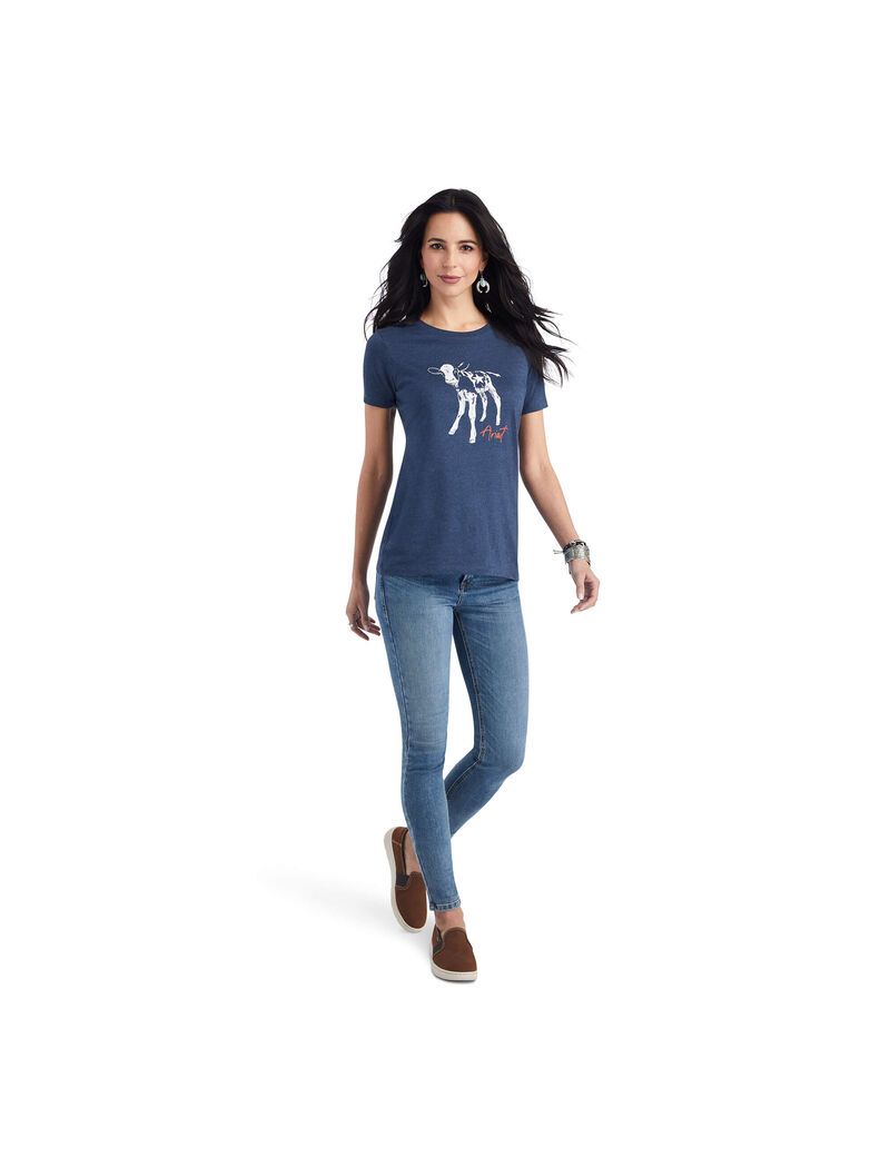 Hauts Ariat Star Calf Tee Bleu Marine | EHH-8882937