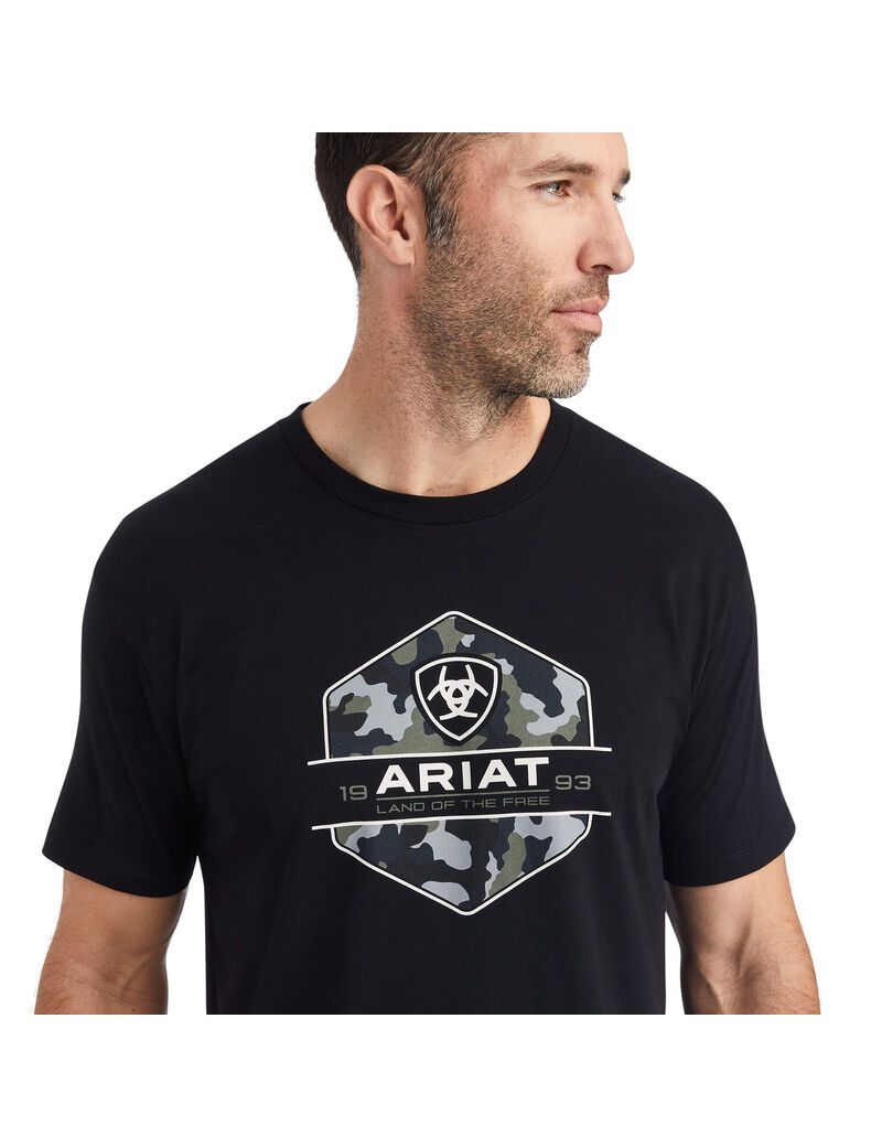 T Shirts Ariat Camo Badge Noir | JTS-7011642